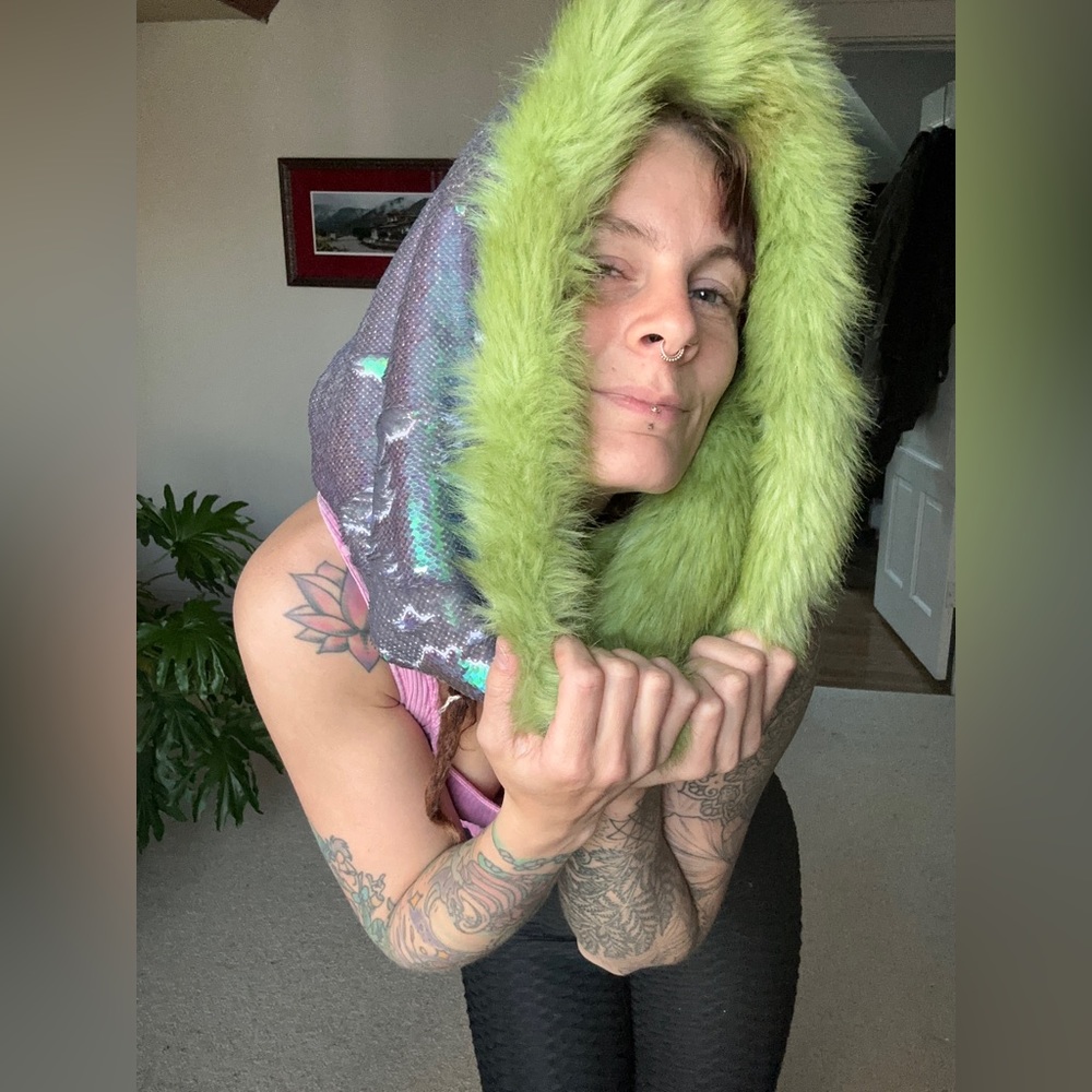 Glitter and faux fashion ski hood